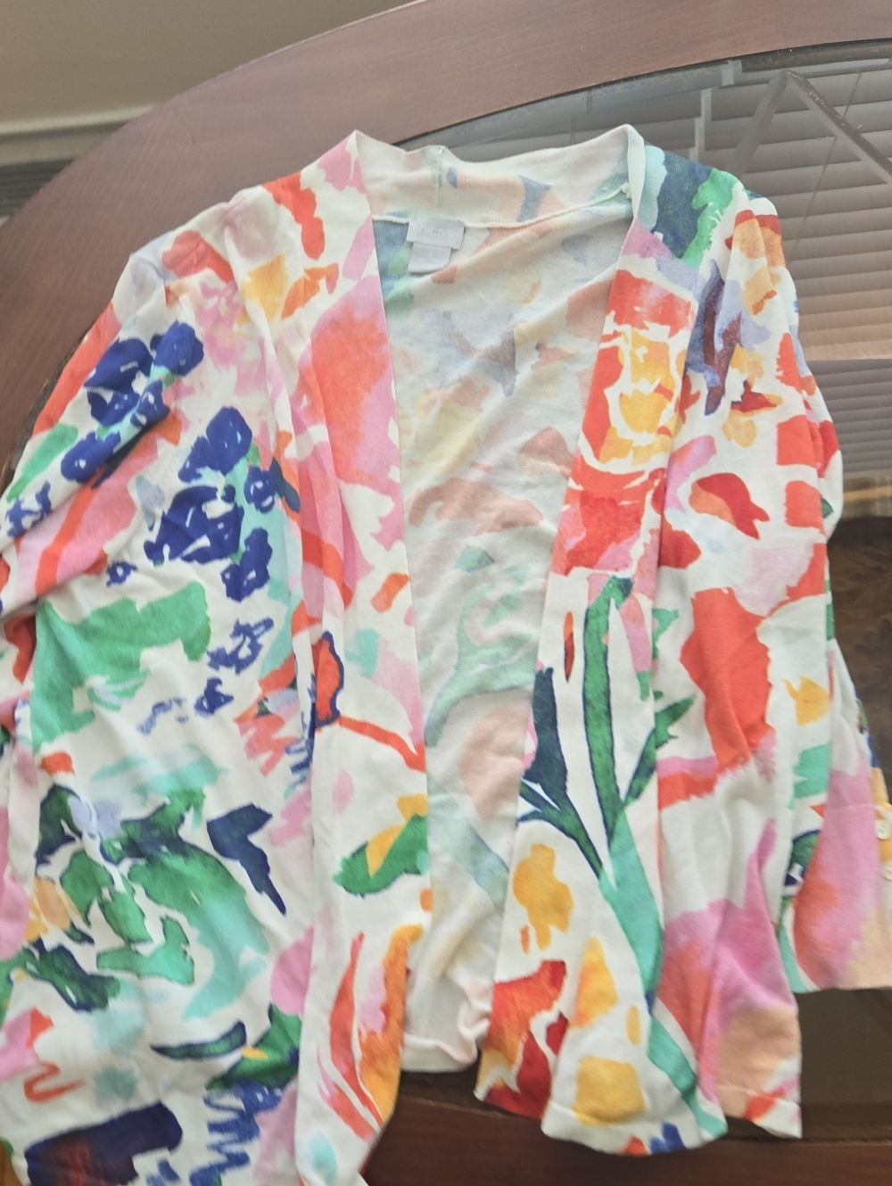 Chico's Multicolor Floral Watercolor Open-Front Cardigan